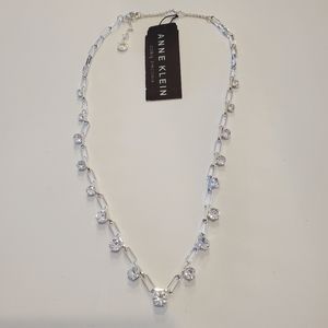 Anne Klein Silver-Tone Crystal Paperclip Link Collar Necklace, 16" + 3" extender